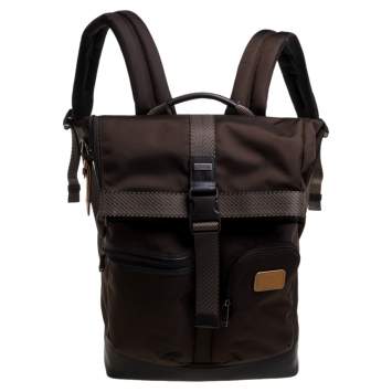 مملوكة مسبقًا TUMI Two Tone Brown Nylon and Leather Cypress Roll Top Backpack