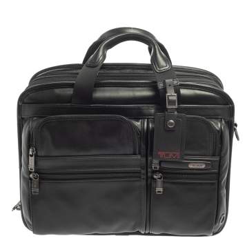 Pre Owned TUMI Black Leather Alpha Bravo T-Pass Expandable Laptop Briefcase