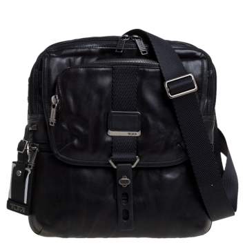 مملوكة مسبقًا TUMI Black Leather Annapolis Zip Flap Messenger Bag
