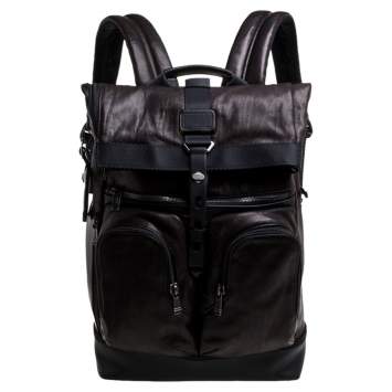 Pre Owned TUMI Black/Metallic Bronze London Roll Top Backpack