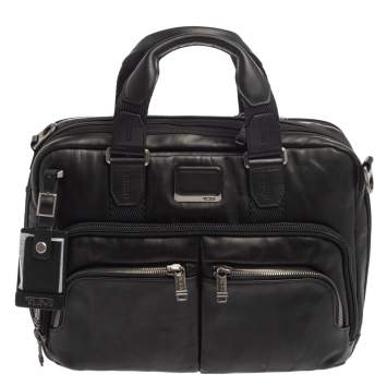 Pre Owned TUMI Black Leather Alpha Bravo Albany Slim Computer Briefcase