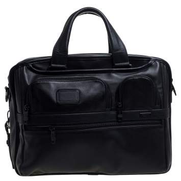 مملوكة مسبقًا TUMI Black Leather Expandable Organizer Computer Briefcase