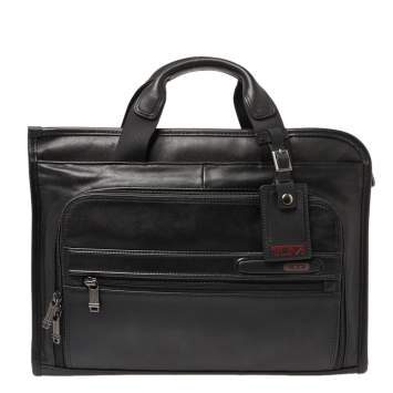مملوكة مسبقًا TUMI Black Leather Gen 4.2 Slim Deluxe Portfolio Bag