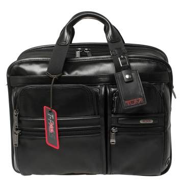 مملوكة مسبقًا TUMI Black Leather Gen 4.2 T-Pass Expandable Laptop Briefcase