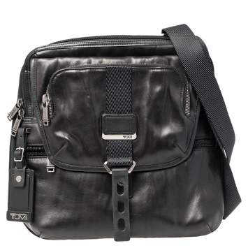 Pre Owned Tumi Black Leather Alpha Bravo Arnold Expandable Messenger Bag