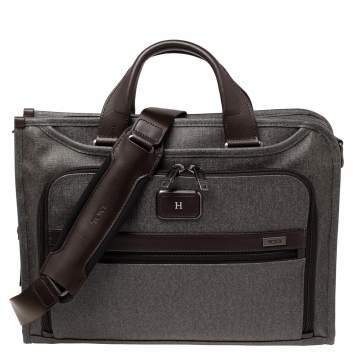 Pre Owned TUMI Grey/Brown Leather and PVC Alpha 2 Slim Deluxe Portfolio Bag