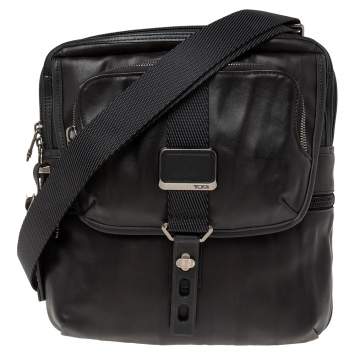Pre Owned Tumi Black Leather Alpha Bravo Arnold Zip Messenger Bag