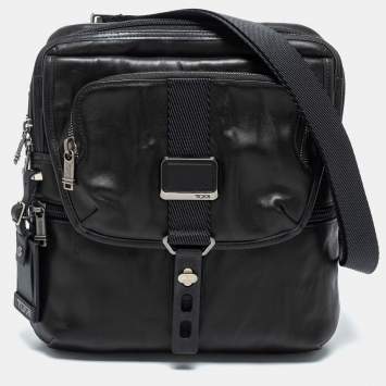 Pre Owned Tumi Black Leather Alpha Bravo Arnold Zip Flap Expandable Messenger Bag