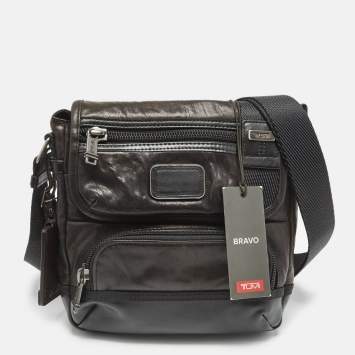 Pre Owned Tumi Dark Brown/Black Leather Alpha Bravo Barstow Messenger Bag