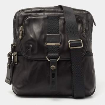 Pre Owned Tumi Black Leather Alpha Bravo Arnold Zip Flap Expandable Messenger Bag