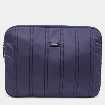 Pre Owned TUMI Navy Blue Stripe Nylon Laptop Sleeve 