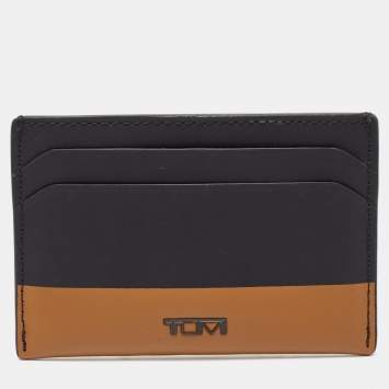 Pre Owned Tumi Black/Brown Leather Logo Card Holder