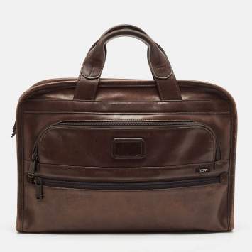 Pre Owned TUMI Brown Leather Alpha Slim Briefcase