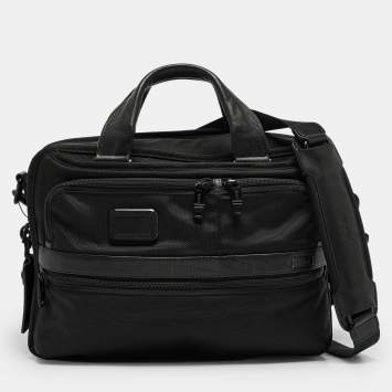 Pre Owned TUMI Black Leather and Nylon Alpha 3 Expandable Organizer Laptop Bag