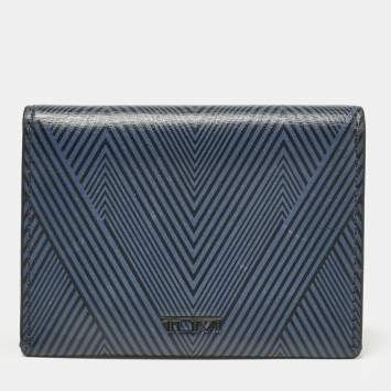TUMI Blue/Black Printed Leather Gusseted Card Case