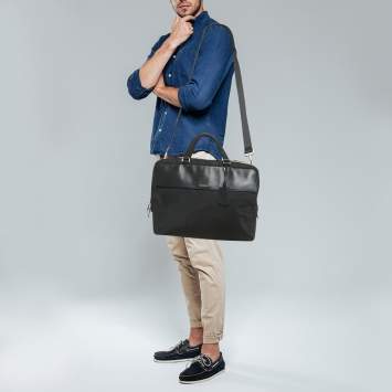TUMI Blue/Brown Nylon and Leather Alpha Bravo Brooks Slim TUMI Blue/Brown Nylon and Leather Alpha Bravo Brooks Slim