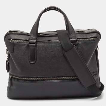 Pre Owned Tumi Black Leather Harrison Double Zip Briefcase Bag