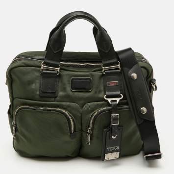 Pre Owned Tumi Olive Green Fabric Alpha Bravo Everett Essential Briefcase