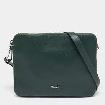 Pre Owned TUMI Dark Green Leather Zip Crossbody Bag