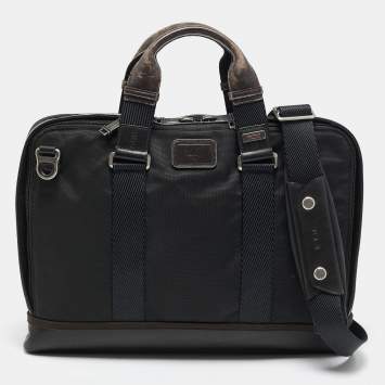 Pre Owned TUMI Black/Brown Nylon Alpha Bravo Andrews Slim Briefcase