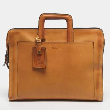 Pre Owned TUMI Tan Leather Limited Edition 100/1975 Slim Portfolio Briefcase