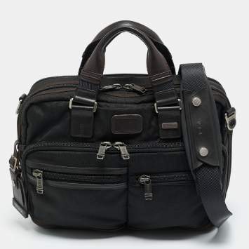 Pre Owned TUMI Black/Brown Nylon Alpha Bravo Andersen Slim Commuter Briefcase 