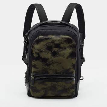 Pre Owned TUMI Harrison Bradner Black/Green Camouflage Nylon and Leather Backpack