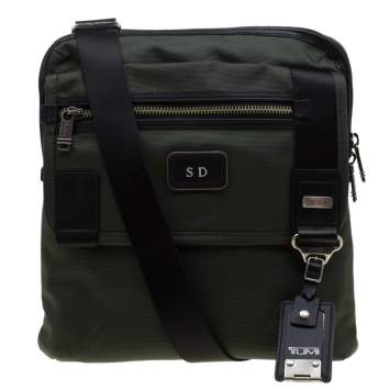 Pre Owned Tumi Olive Green Canvas Annapolis Flap Messenger Bag