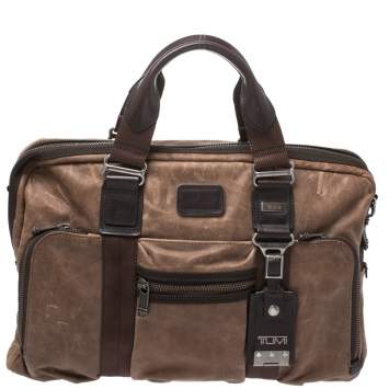 Pre Owned Tumi Brown Leather Alpha Bravo McNair Slim Briefcase Bag
