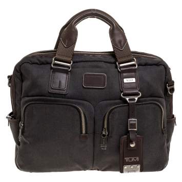 Pre Owned TUMI Grey/Brown Canvas and Leather Alpha Bravo Briefcase 