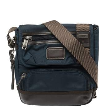 مملوكة مسبقًا Tumi Blue/Brown Nylon and Leather Alpha Bravo Barstow Messenger Bag