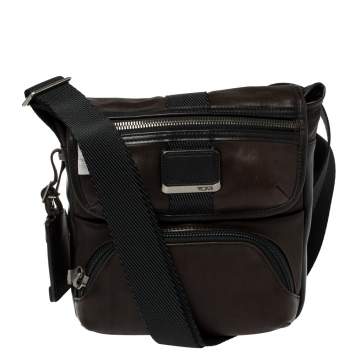 Pre Owned Tumi Dark Brown/Black Leather Barton Crossbody Bag