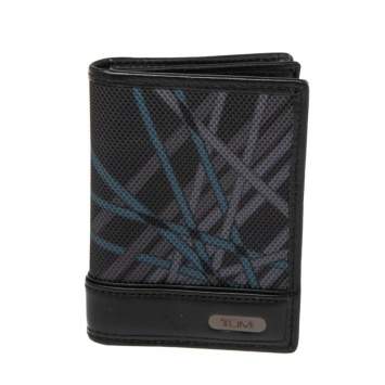 Pre Owned Tumi Black Graphic Print Nylon and Leather Trim Bifold Card Case