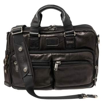مملوكة مسبقًا TUMI Metallic Dark Brown/Black Leather Alpha Bravo Andersen Slim Commuter Briefcase