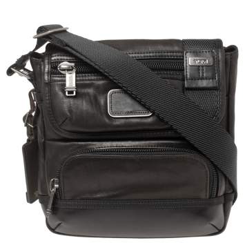 Pre Owned TUMI Dark Brown/Black Leather Alpha Bravo Barstow Messenger Bag