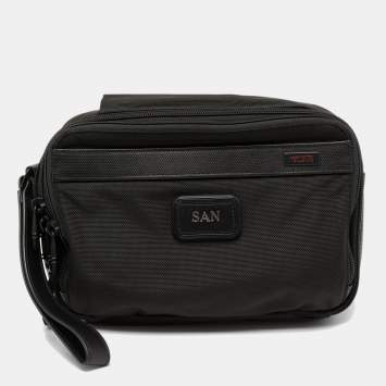 Pre Owned Tumi Black Nylon And Leather Triple Zip Alpha Pouch 