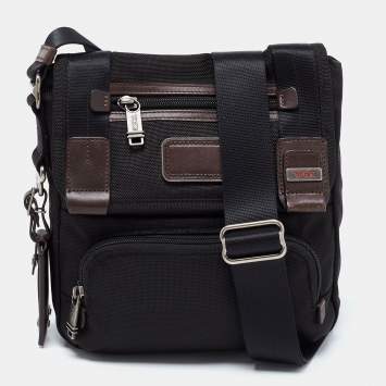 Pre Owned Tumi Black/Brown Nylon and Leather Alpha Bravo Barstow Messenger Bag