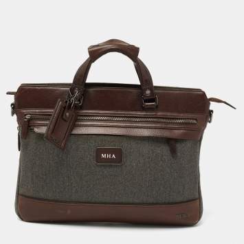 Pre Owned Tumi Brown/Grey Coated Canvas and Leather Bedford Jefferson Slim Briefcase 