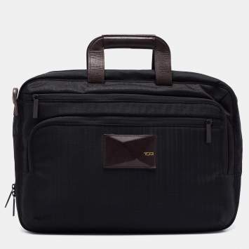 Pre Owned Tumi Black/Brown Nylon and Leather Dror Reversible Briefcase Bag