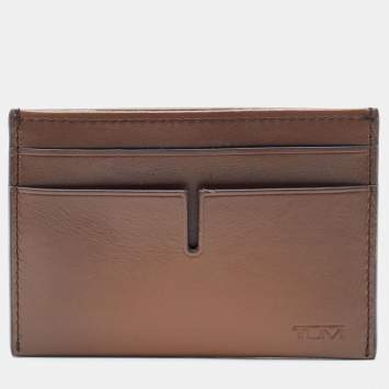 Pre Owned Tumi Brown Leather Money Clip Card Holder