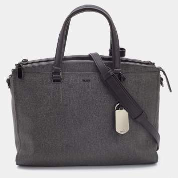 Pre Owned TUMI Grey/Brown Coated Canvas and Leather Document and Laptop Bag