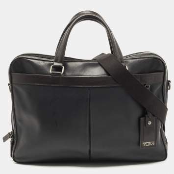 Pre Owned TUMI Black/Dark Brown Leather Berwick Double Zip Briefcase