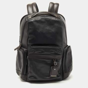 Pre Owned TUMI Dark Brown/Black Leather Navigation Backpack