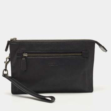 Pre Owned TUMI Black Leather Double Zip Wristlet Pouch