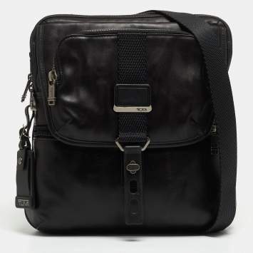 Pre Owned TUMI Black Leather Alpha Bravo Arnold Zip Expandable Messenger Bag