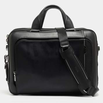 Pre Owned TUMI Black Leather Arrive Sadler Brief Laptop Bag