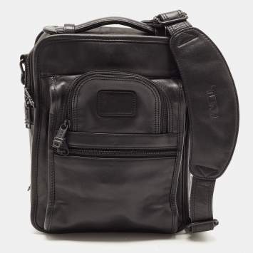 Pre Owned Tumi Black Leather Double Zip Messenger Bag