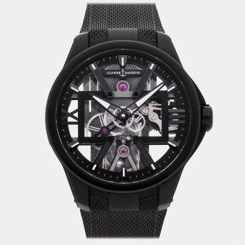 مملوكة مسبقًا ساعة يدوية أوليس ناردين بلاست سكيلتون X 3713-260/أسود مستعملة