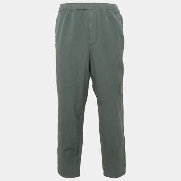 Pre Owned Undercover Green Herringbone Drawstring Trousers L