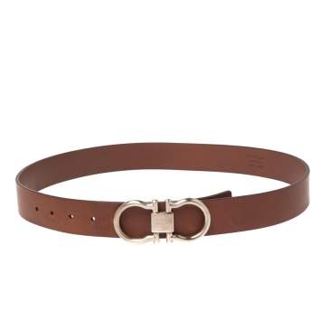 Pre Owned Salvatore Ferragamo Brown Leather Gancini Buckle Belt 95CM